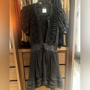 CHANEL Black Ruffled Knit Dress